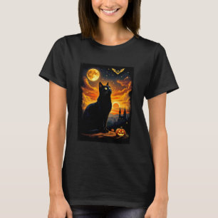 Schwarze Katze Halloween Verzauberte Nacht Himmel T-Shirt