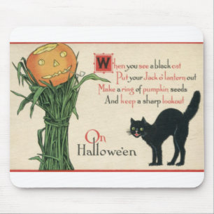 Schwarze Katze Halloween Vintage-Gedicht Mousepad