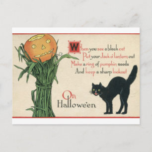 Schwarze Katze Halloween Vintage-Gedicht Postkarte