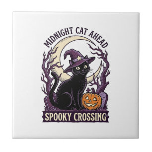 Schwarze Katze Halloween Vintage Gravur Kürbis Kat Fliese