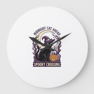 Schwarze Katze Halloween Vintage Gravur Kürbis Kat Große Wanduhr