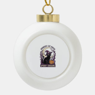 Schwarze Katze Halloween Vintage Gravur Kürbis Kat Keramik Kugel-Ornament
