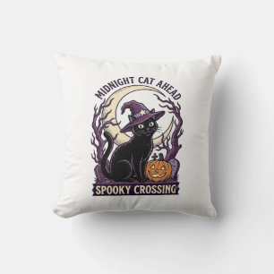 Schwarze Katze Halloween Vintage Gravur Kürbis Kat Kissen