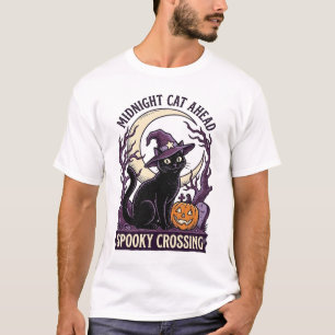 Schwarze Katze Halloween Vintage Gravur Kürbis Kat T-Shirt