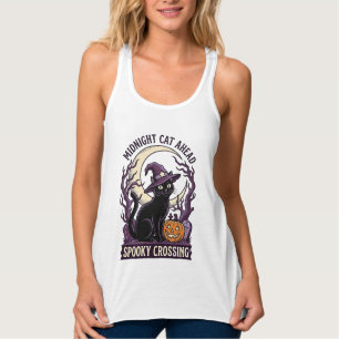 Schwarze Katze Halloween Vintage Gravur Kürbis Kat Tank Top