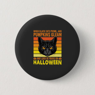 Schwarze Katze Halloween Vintage-Kürbis-Grafik Button