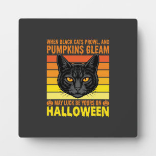 Schwarze Katze Halloween Vintage-Kürbis-Grafik Fotoplatte