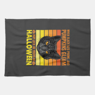 Schwarze Katze Halloween Vintage-Kürbis-Grafik Geschirrtuch