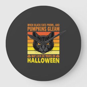 Schwarze Katze Halloween Vintage-Kürbis-Grafik Große Wanduhr