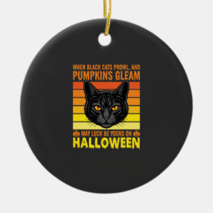 Schwarze Katze Halloween Vintage-Kürbis-Grafik Keramik Ornament