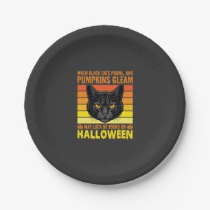 Schwarze Katze Halloween Vintage-Kürbis-Grafik Pappteller