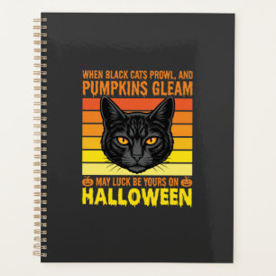 Schwarze Katze Halloween Vintage-Kürbis-Grafik Planer