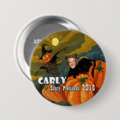 Schwarze Katze Halloweens Carly Fiorina Button (Vorne & Hinten)