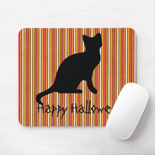 Schwarze Katze Halloweens Streifen Mousepad (Mit Mouse)