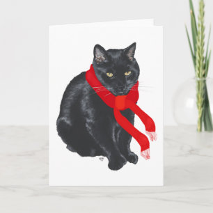 Schwarze Katze hält sich an Weihnachten warm