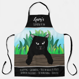 Schwarze Katze hängt auf Zaun, Business Thema, Gro Schürze