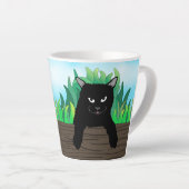 Schwarze Katze hängt, Milchtasse (Rechte Ecke)