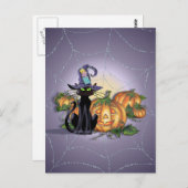 SCHWARZE KATZE, HAT UND JACK VON SHARON SHARPE POSTKARTE (Vorne/Hinten)