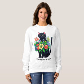 Schwarze Katze helle Blütenstimmung Sweatshirt (Vorne ganz)