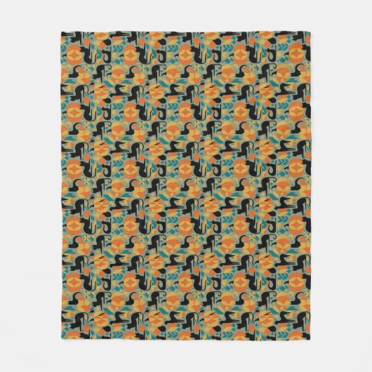 Schwarze Katze Herbst Fleecedecke (Vorderseite)