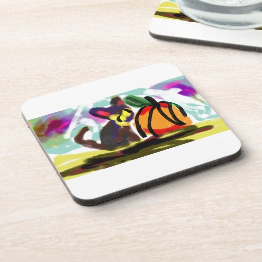 Schwarze Katze Herbst gemütlich Getränkeuntersetzer (Linke Seite)