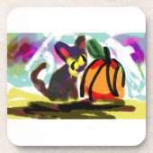 Schwarze Katze Herbst gemütlich Getränkeuntersetzer (Vorderseite)