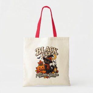Schwarze Katze Herbstgarten Leinwand-Tasche – Süß Tragetasche