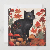 Schwarze Katze, Herbstwald und wilde Pilze Karte (Vorderseite)