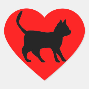 Schwarze Katze Herz-Aufkleber