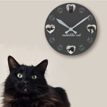 Schwarze Katze Herz Foto Collage Wall Uhr