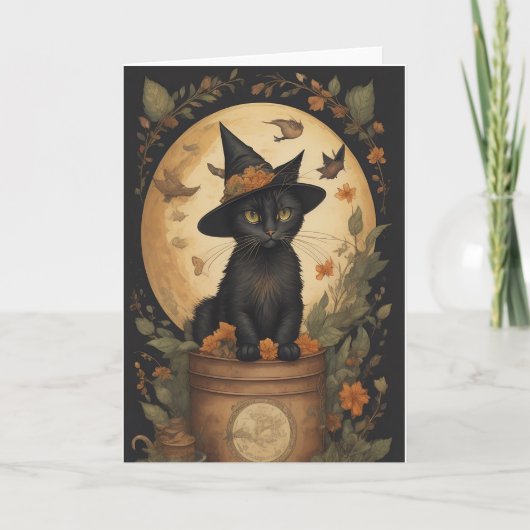 Schwarze Katze Hexe Halloween Dankeskarte (Vorderseite)