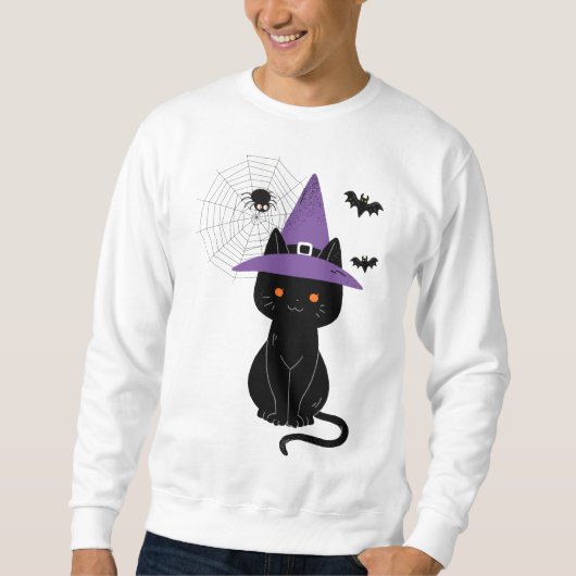 Schwarze Katze Hexe Halloween Sweatshirt (Vorderseite)