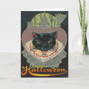 Schwarze Katze Hexe Hexenstunde Vollmond Karte