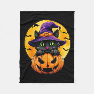 Schwarze Katze Hexe Kürbis Fledermäuse Halloween H Fleecedecke