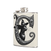 Schwarze Katze Hexe Witchy Buchstabe C Benutzerdef Flachmann (Links)