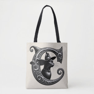 Schwarze Katze Hexe Witchy Buchstabe C Benutzerdef Tasche
