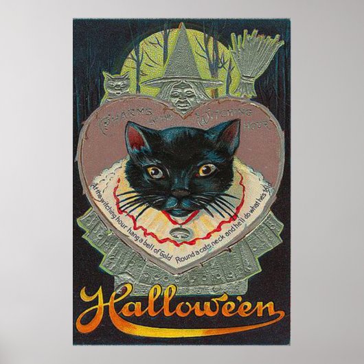 Schwarze Katze Hexe Witzen Stunden Vollmond Poster (Vorne)