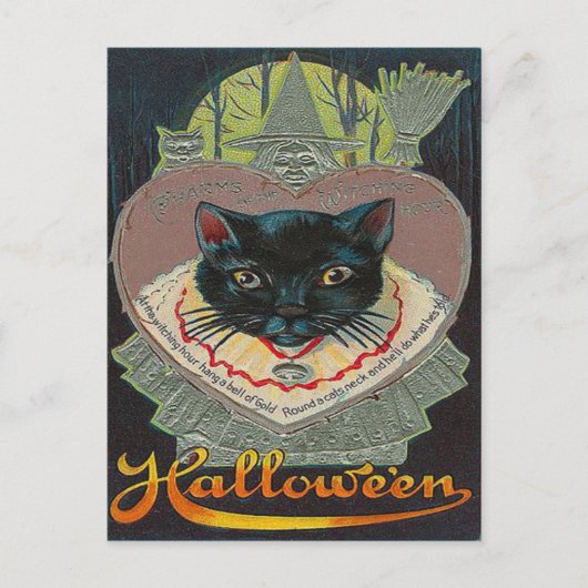 Schwarze Katze Hexe Witzen Stunden Vollmond Postkarte (Vorderseite)