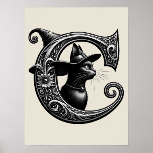 Schwarze Katze Hexe Zauberhafte Buchstabe C Indivi Poster