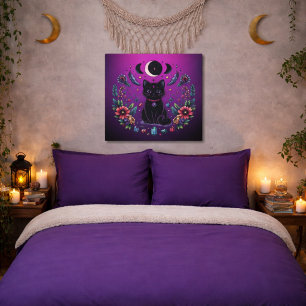 Schwarze Katze Himmelsmystik Violett Rosa Poster