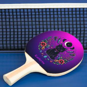 Schwarze Katze Himmelsmystik Violett Rosa Tischtennis Schläger