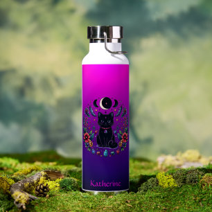 Schwarze Katze Himmelsmystik Violett Rosa Trinkflasche