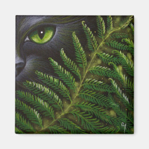 SCHWARZE KATZE HINTER DEM FERNS-ZEICHEN MAGNET