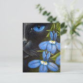 SCHWARZE KATZE HINTER DER LOBELIA-BLUME Postkarte (Stehend Vorderseite)