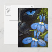 SCHWARZE KATZE HINTER DER LOBELIA-BLUME Postkarte (Vorne/Hinten)