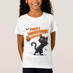 Schwarze Katze hinter Kürbis Halloween 🎃 T-Shirt