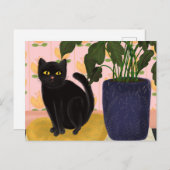 Schwarze Katze Hübsch in Rosa Postkarte (Vorne/Hinten)