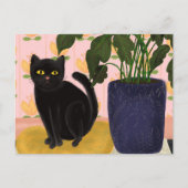 Schwarze Katze Hübsch in Rosa Postkarte (Vorderseite)