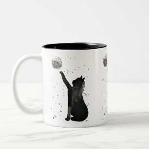 Schwarze Katze Hübsches Haustier Kätzchen Wasserfa Zweifarbige Tasse