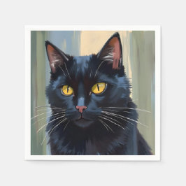 Schwarze Katze | Hübsches Kätzchen Aquarell Serviette